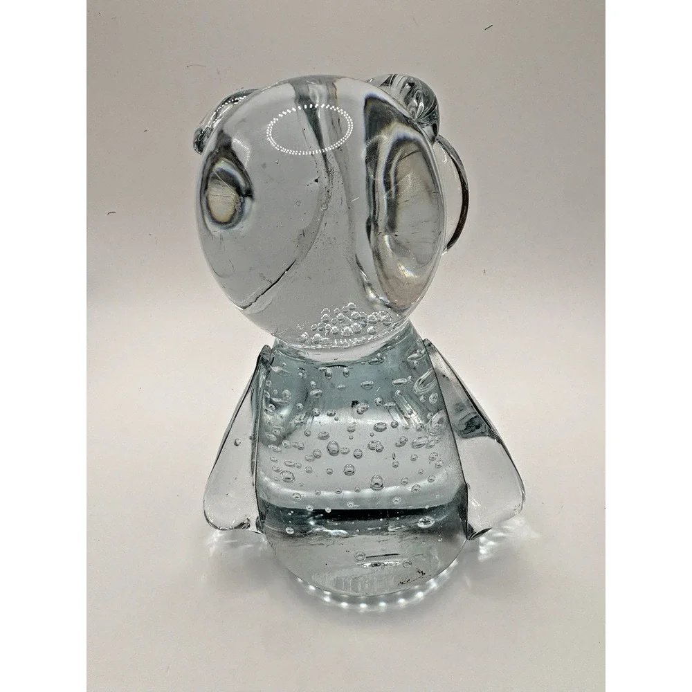 Retro Artisan Clear Blown Art Glass Owl Big Eyes Bubbles 5.5